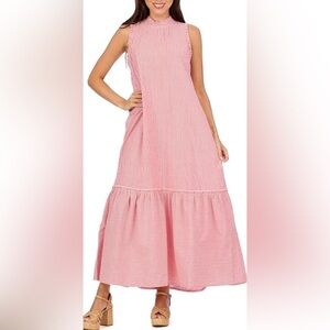 Mud Pie Red and White Striped Maxi Dress 100% Cotton size Large